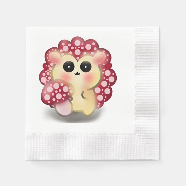 Cute Kawaii Red Mushroom Hedgehog Toadstool Art Napkin (Front)