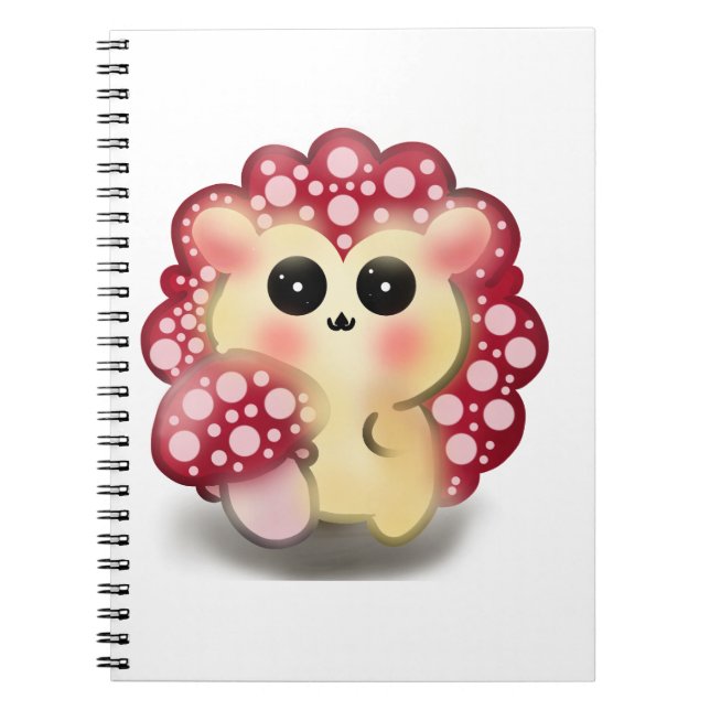 Cute Kawaii Red Mushroom Hedgehog Toadstool Art Notebook (Front)