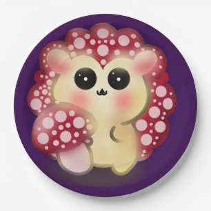Cute Kawaii Red Mushroom Hedgehog Toadstool Art Paper Plate