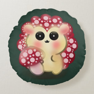 Cute Kawaii Red Mushroom Hedgehog Toadstool Art Round Cushion