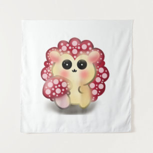 Cute Kawaii Red Mushroom Hedgehog Toadstool Art Tapestry