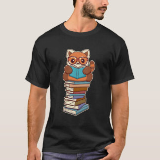 Cute Kawaii Red Panda Reading A Book T-Shirt