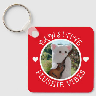 Cute Kawaii Red Pawsitive Plushie Vibes Photo Key Ring