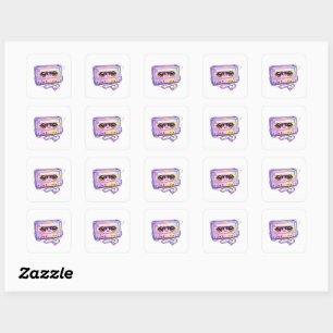 Cute Kawaii Retro Cassette Tape Pastel Purple Musi Square Sticker