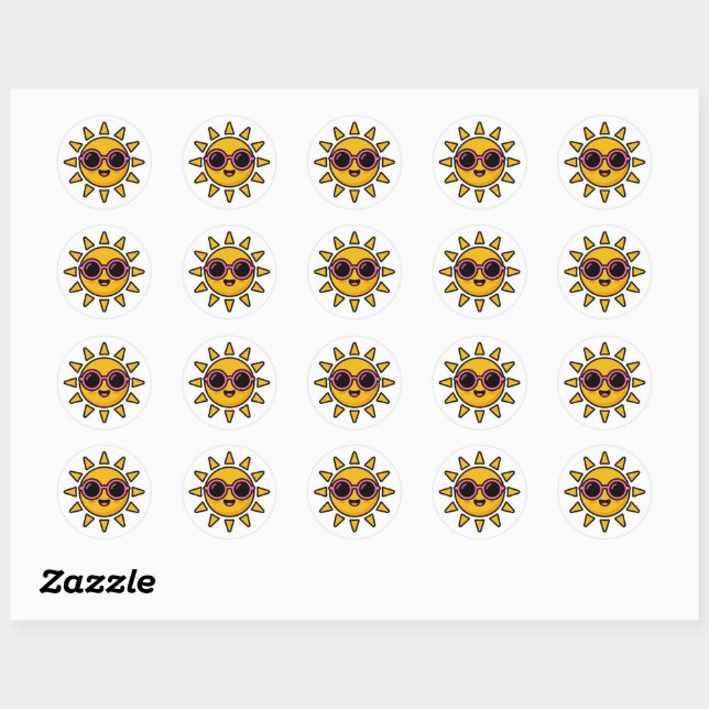 Cute Kawaii Retro Sun Wearing Pink Sunglasses Summ Classic Round Sticker (Sheet)