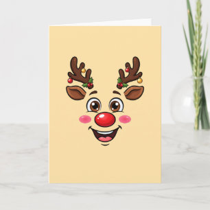 Cute Kawaii Rudolph Reindeer Christmas Face Card