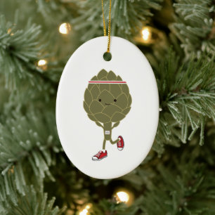 Cute Kawaii Running Artichoke Ceramic Ornament