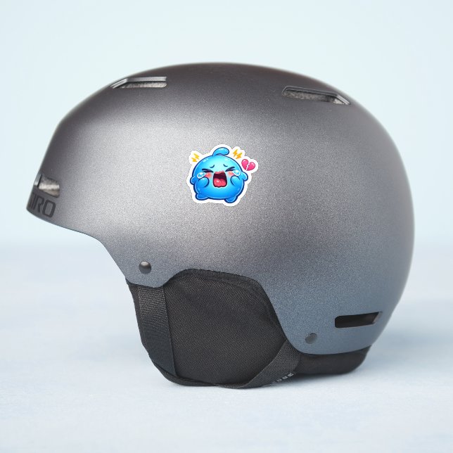 Cute Kawaii Sad Blue Slime Crying with Broken Hear (Helmet Side)