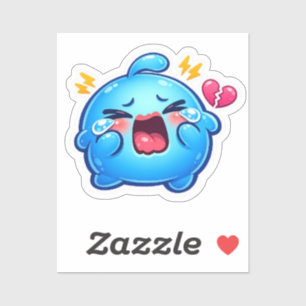 Cute Kawaii Sad Blue Slime Crying with BrokSticker