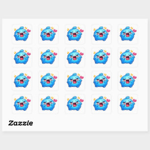 Cute Kawaii Sad Blue Slime Crying with BrokSticker Square Sticker