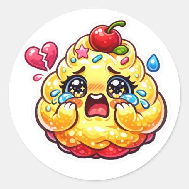 Cute Kawaii Sad Cupcake Crying with Broken Sticker (Front)