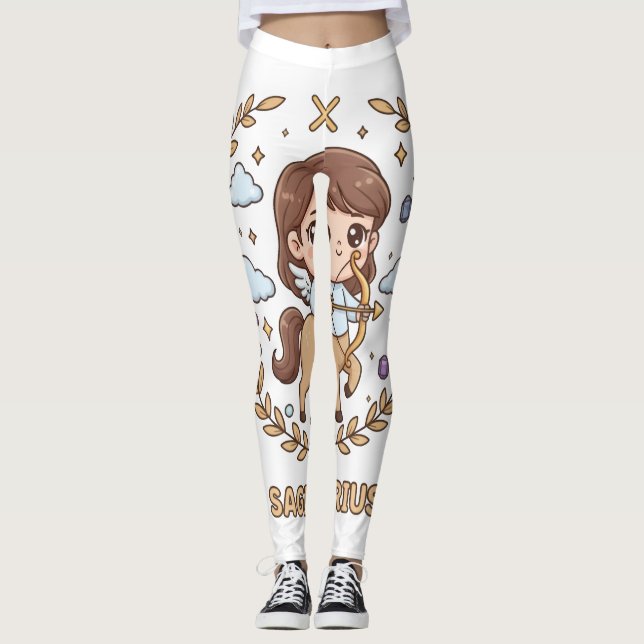 Cute Kawaii Sagittarius Zodiac Sign Leggings (Front)