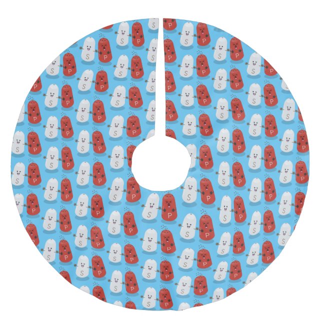 Cute kawaii salt and pepper shakers cartoon  brushed polyester tree skirt (Front)