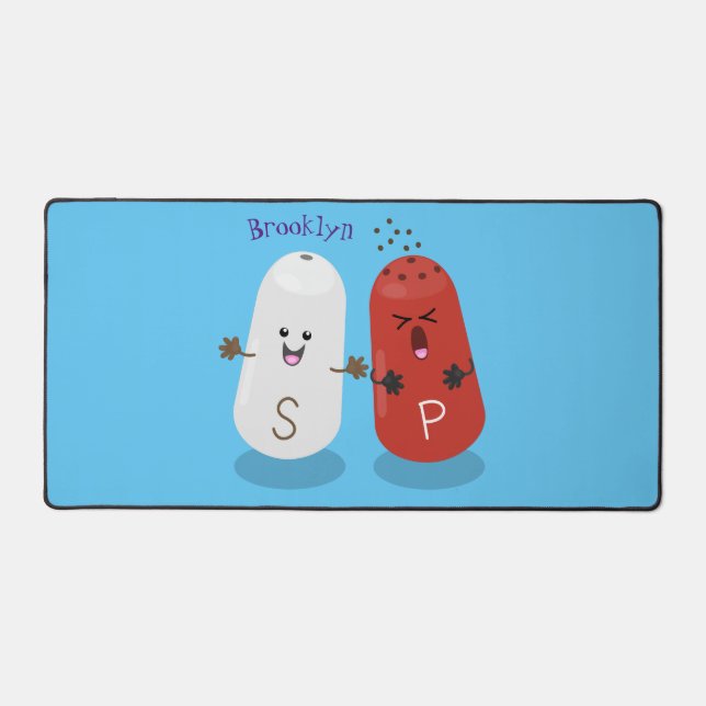 Cute kawaii salt and pepper shakers cartoon desk mat (Front)