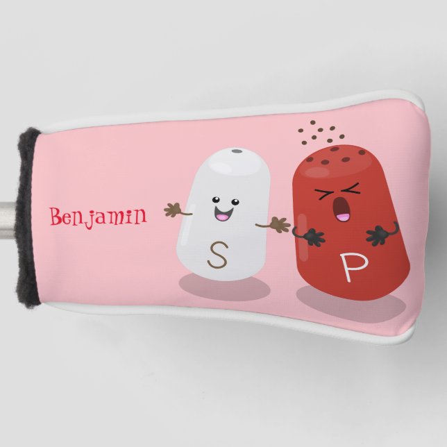 Cute kawaii salt and pepper shakers cartoon golf head cover (Front)