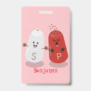 Cute kawaii salt and pepper shakers cartoon ID badge