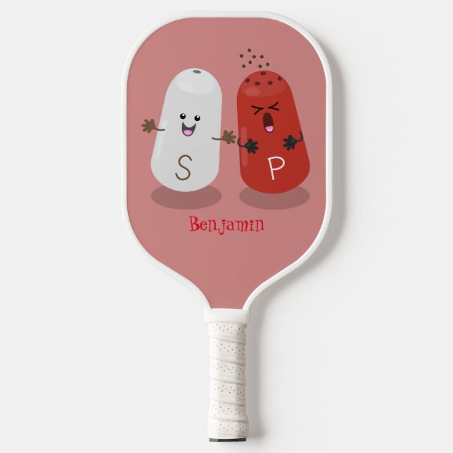 Cute kawaii salt and pepper shakers cartoon  pickleball paddle (Front)