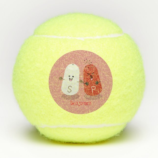 Cute kawaii salt and pepper shakers cartoon tennis balls (Front)