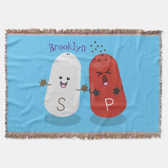 Cute kawaii salt and pepper shakers cartoon throw blanket (Front)