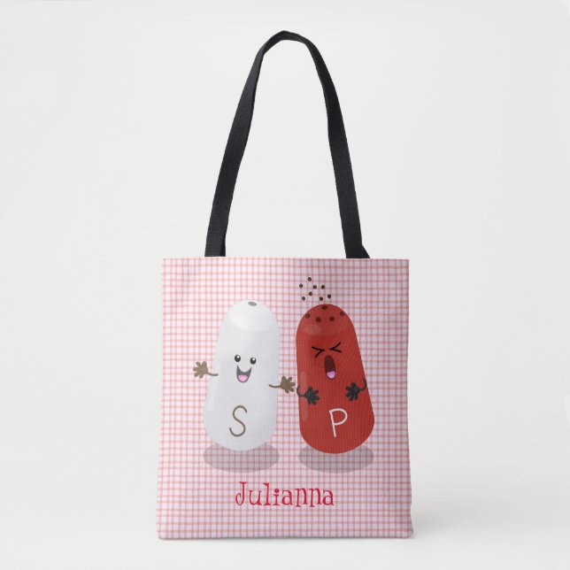 Cute kawaii salt and pepper shakers cartoon tote bag (Front)