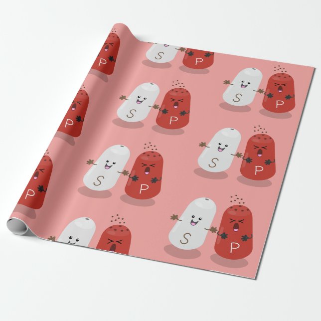 Cute kawaii salt and pepper shakers cartoon wrapping paper (Unrolled)