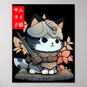 Cute Kawaii Samurai Warrior Kawaii Cat Japanese An Poster