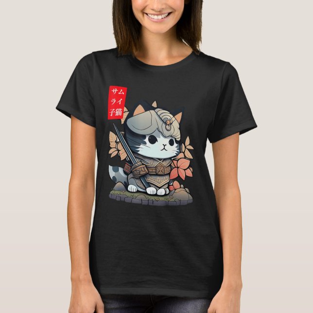 Cute Kawaii Samurai Warrior Kawaii Cat Japanese An T-Shirt (Front)