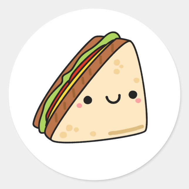 Cute Kawaii Sandwich Classic Round Sticker (Front)