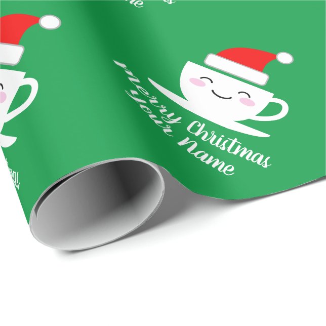 Cute kawaii Santa cartoon coffee cup Christmas Wrapping Paper (Roll Corner)