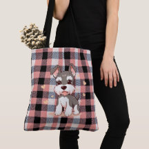 Cute Kawaii Schnauzer Dog Pink Buffalo Plaid