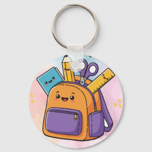 Cute Kawaii School Backpack and Supplies. Key Ring