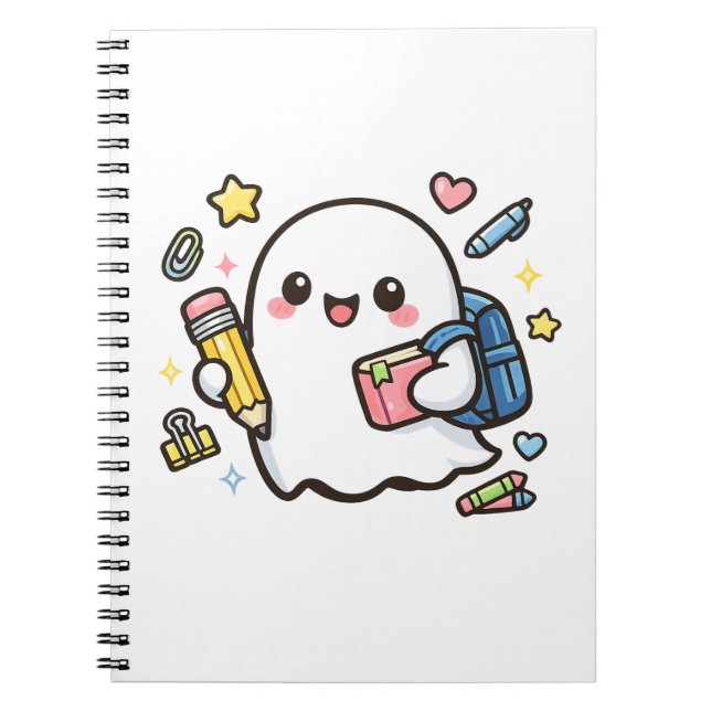  Cute Kawaii School Ghost with Backpack  Notebook (Front)