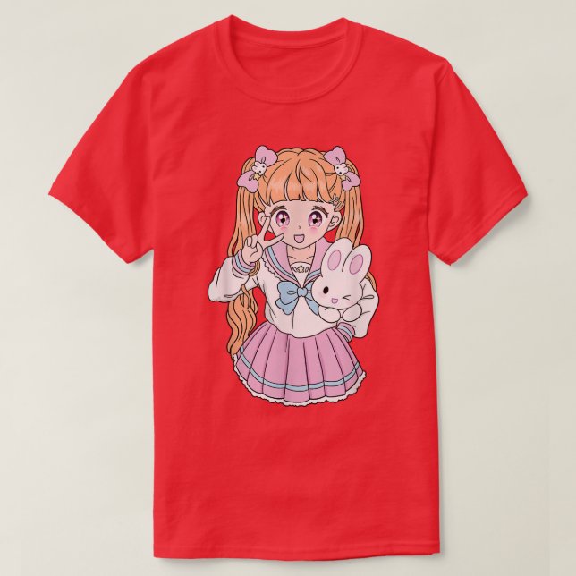 Cute Kawaii School Girl  Anime Lover Kidcore Aesth T-Shirt (Design Front)