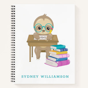 Cute Kawaii School Sloth Personalised  Notebook