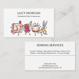 Cute Kawaii Sewing Tools Cartoon Seamstress Business Card