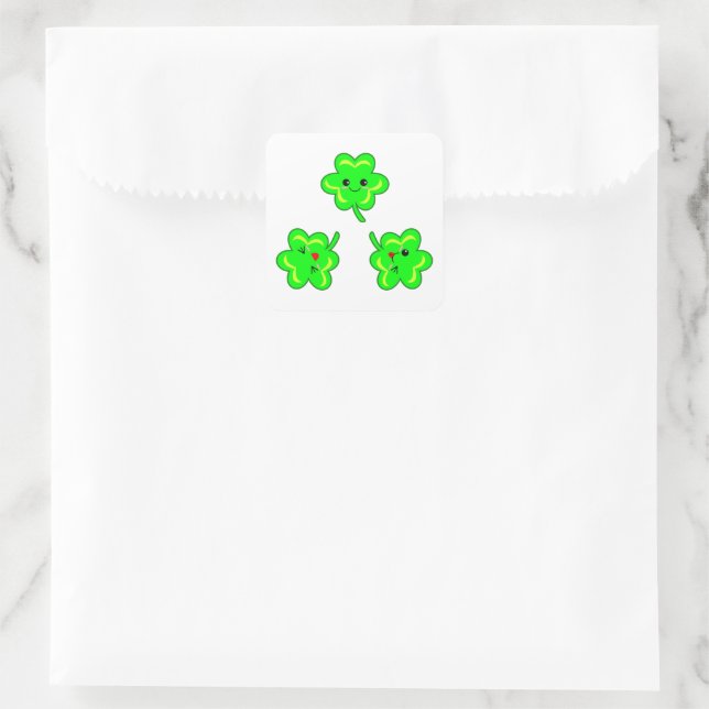 Cute & Kawaii Shamrocks St. Patrick's Day Square Sticker (Bag)