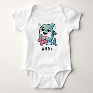 Cute Kawaii Shark Baby Pink Starfish Cartoon Baby Bodysuit