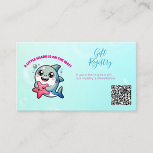 Cute Kawaii Shark Baby Shower QR Code Enclosure Card