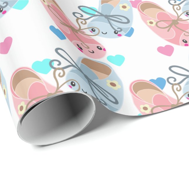 Cute Kawaii shoes Gender reveal party wrap Wrapping Paper (Roll Corner)