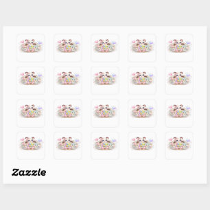 Cute Kawaii Shop Small Business Cat Pastel Pink Fl Square Sticker