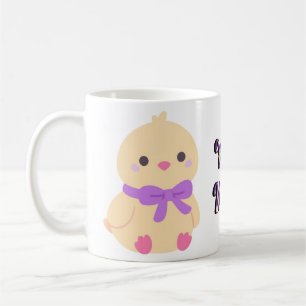Cute Kawaii Sitting Baby Chick Purple Bow Mug