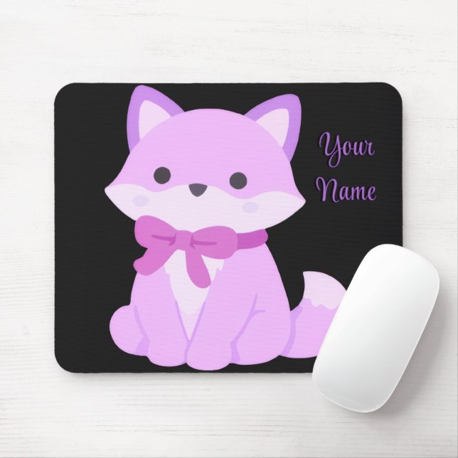 Cute Kawaii Sitting Fox Purple Bow Custom Mousepad (With Mouse)