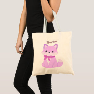 Cute Kawaii Sitting Lavender Fox Bow Tote Bag