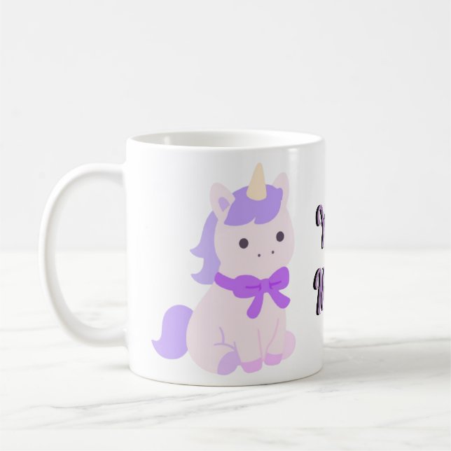 Cute Kawaii Sitting Lavender Unicorn Mug (Left)