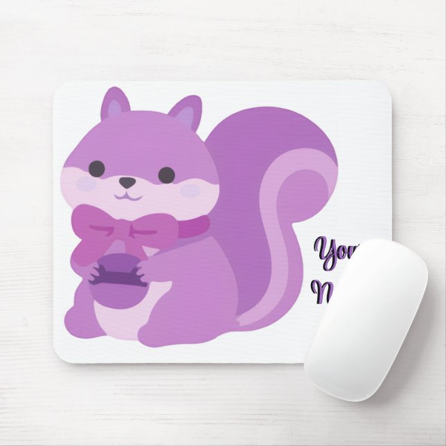 Cute Kawaii Sitting Squirrel Purple Custom Mouse Pad (With Mouse)