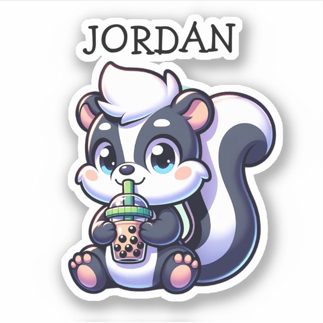 Cute Kawaii Skunk with Bubble Tea Personalised  (Front)