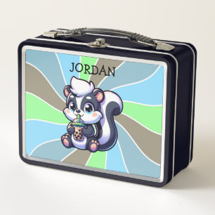 Cute Kawaii Skunk with Bubble Tea Personalised Metal Lunch Box