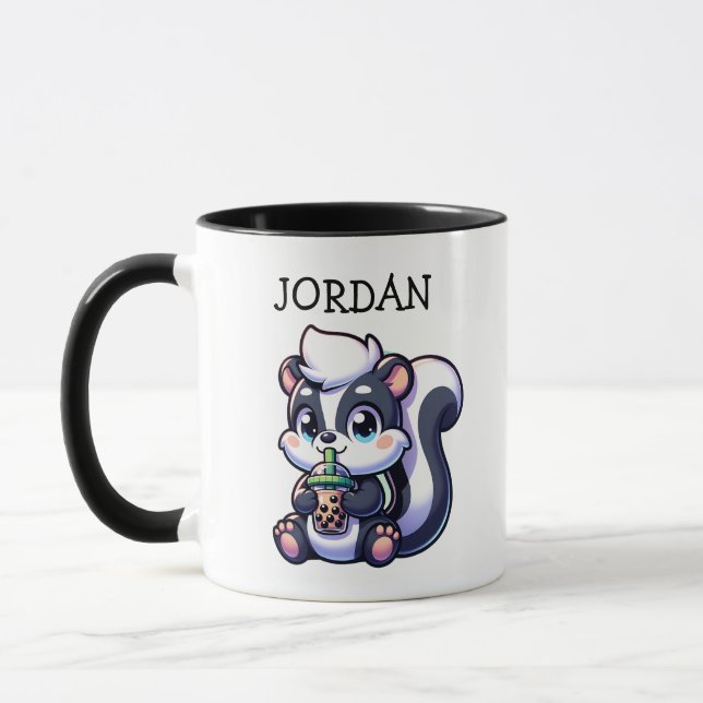 Cute Kawaii Skunk with Bubble Tea Personalised Mug (Left)