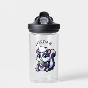 Cute Kawaii Skunk with Bubble Tea Personalised Water Bottle