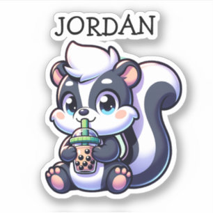Cute Kawaii Skunk with Bubble Tea Personalized 